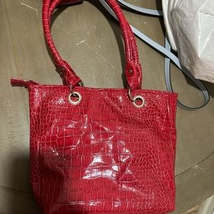 red patent crocodile leather bag